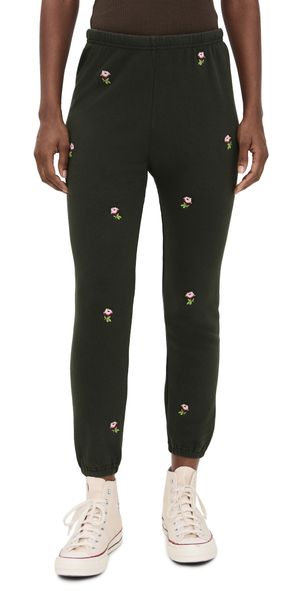 THE GREAT. The Stadium Embroidered Roses Sweatpants Woodland Green 0