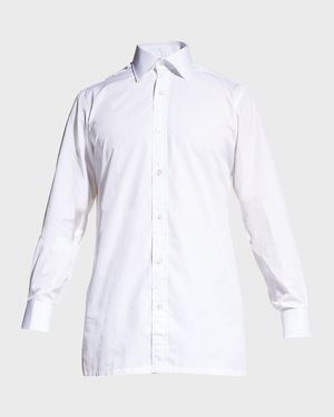 Men's Basic Solid Point-Collar Dress Shirt with French Cuffs