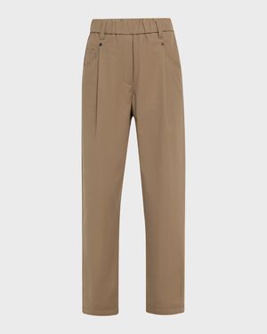 Cotton Twill Straight-Leg Ankle Pull-On Pants