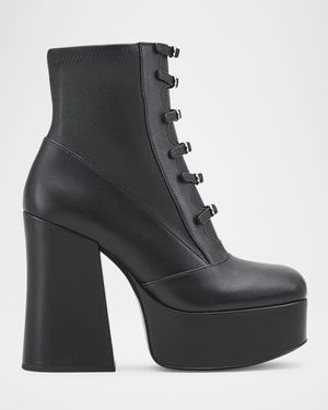Kiki Stretch Leather Buckles Platform Booties