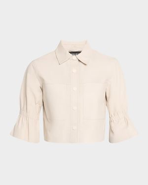 Carolina Cropped Ruffle-Sleeve Leather Jacket