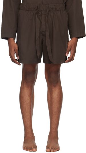 Tekla Short de pyjama brun à cordon coulissant