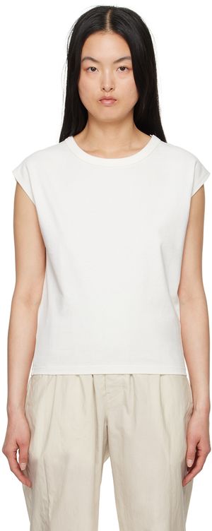 LEMAIRE T-shirt blanc cassé à mancherons