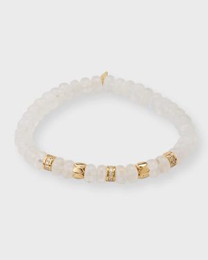 14K Yellow Gold Moonstone Bead Bracelet with Diamonds