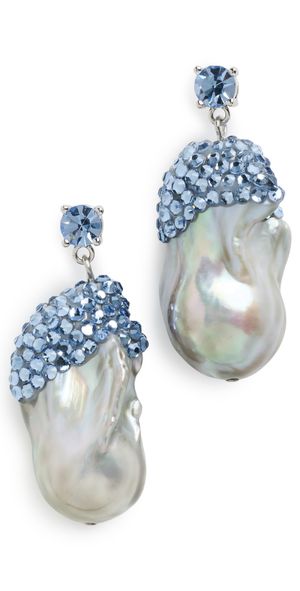 Tory Burch Moondance Crystal and Pearl Drop Earring Gray/Dark Gray One Size