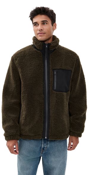 Vince Faux Sherpa Zip Jacket Dark Leaf M