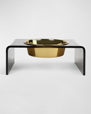 Smoke Grey Single Bowl Pet Feeder, 2 Quart Gold