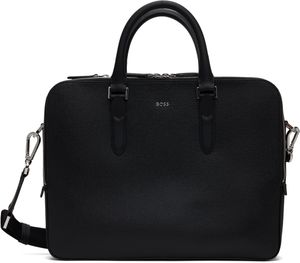 BOSS Black Structured Leather Logo Lettering Briefcase