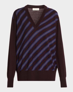 Tishana Striped V-Neck Wool Sweater