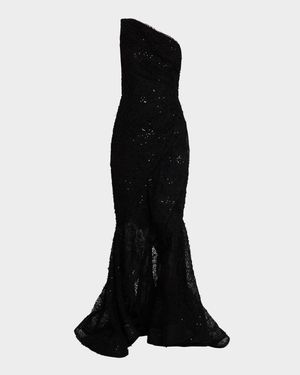 One-Shoulder Sequin Lace Mermaid Gown