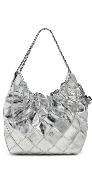 Tory Burch Fleming Metallic Mini Hobo Bag Silver One Size
