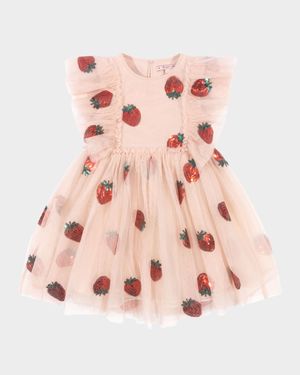 Girl's Yvonne Sequin Strawberry Frill Dress, Size 18M-10
