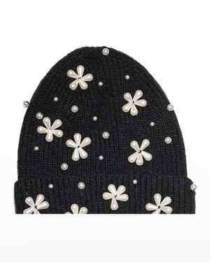 Pearly Snowflake Rib Knit Beanie