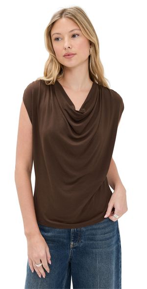 Vince Sleeveless Draped Cowl Neck Top Espresso XS