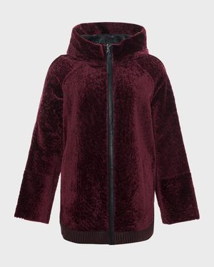 Reversible Shearling Lamb Zip Parka Jacket With Side Slits