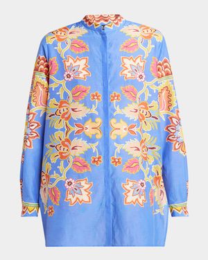 Blue Bouquet Voile Tunic Blouse