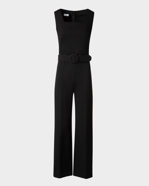 Square-Neck Sleeveless Belted Jersey Crop Jumpsuit