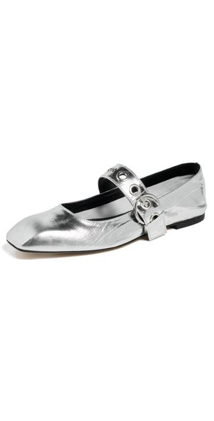 AEYDE Uma Eyelet Crackle Laminated Calf Leather Silver Flats Silver 39