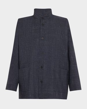 Wide Longer-Back Double Stand Collar Shirt Jacket (Mid Plus Length)