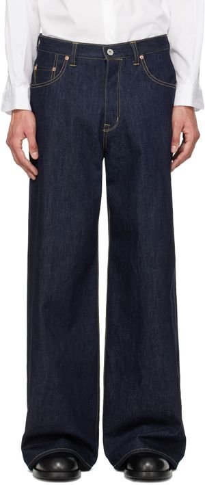 FUMITO GANRYU Navy Reverse 5P Jeans