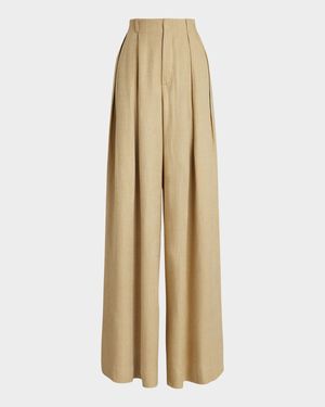 Greer Silk-Linen Twill Pleated Pants