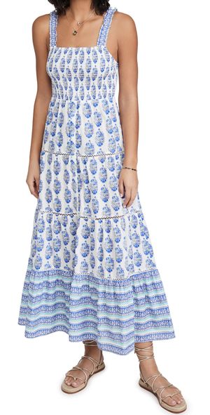 Playa Lucila Smock Border Dress Blue Border Print Combo XL