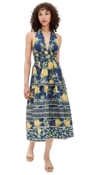 FARM Rio Delicate Pineapple Navy Blue Midi Dress Delicate Pineapple Navy Blue M