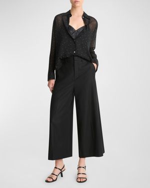 Sheer Dot Blouse with Lace Trim Cami