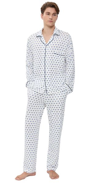 Eberjey William Printed Long Pajama Set Hannukah Glow Nouvean Navy/Ny XL