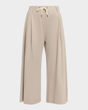 Pleated Wide-Leg Crop Sport Pants