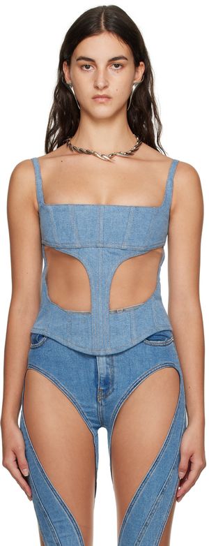 Mugler Blue Illusion Denim Tank Top