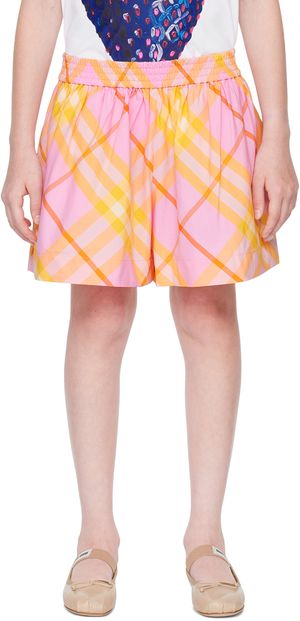 Burberry Kids Pink & Yellow Check Shorts