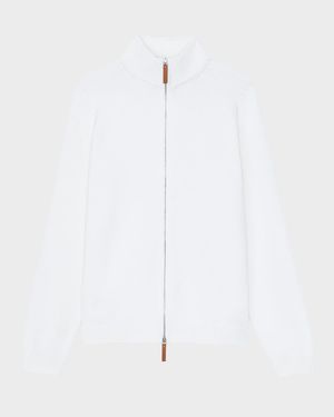 Cotton-Silk Tape Fitted Bomber Sweater