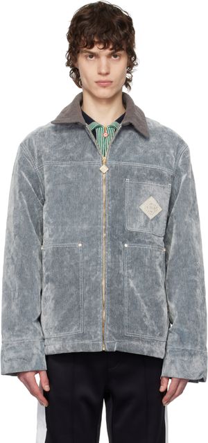 Casablanca Blouson gris en denim à aspect peau de pêche