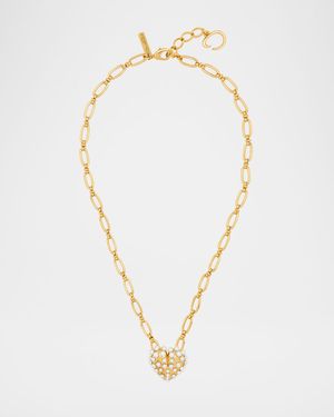 Pearly-Set Heart Pendant Necklace