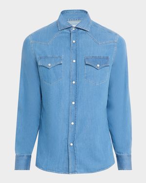 Men's Lightweight Denim Easy-Fit Western Shirt