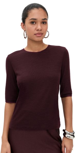 Vince Satin Trim Elbow Sleeve Crew Oxblood XL