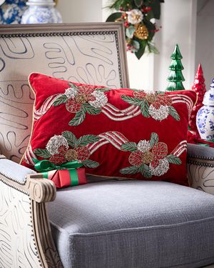 Pine Berry Beaded Decorative Pillow, 14" x 22"
