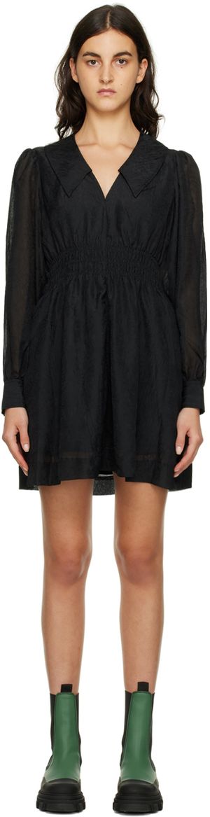 GANNI Black Crinkled Minidress