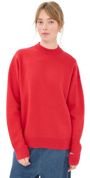 Tibi Boiled Wool Crewneck Easy Pullover Sweater Red XS