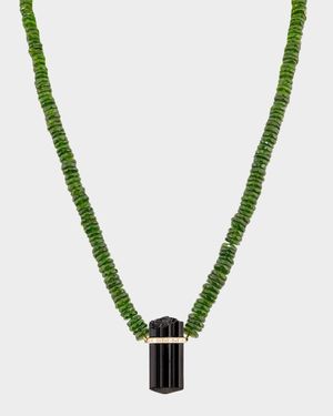Aurora Chrome Diopside Black Tourmaline Diamond Bar Charm Necklace