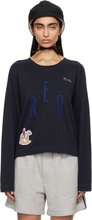 Bode Navy 'Rec' Pullover Sweatshirt