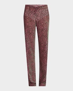 Pachas Flocked Dot Straight-Leg Pants