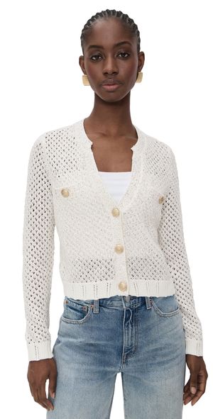 L'AGENCE Blanca Sequin Crop Cardigan Ivory/Gold S