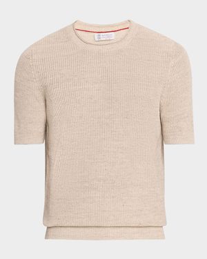 Men's Ribbed Linen and Cotton Short-Sleeve Crewneck Sweater