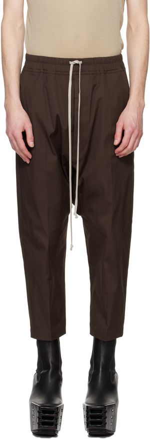 Rick Owens Brown Hollywood Drawstring Cropped Trousers