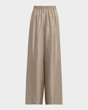 Ladino Striped Silk Wide-Leg Belted Pants