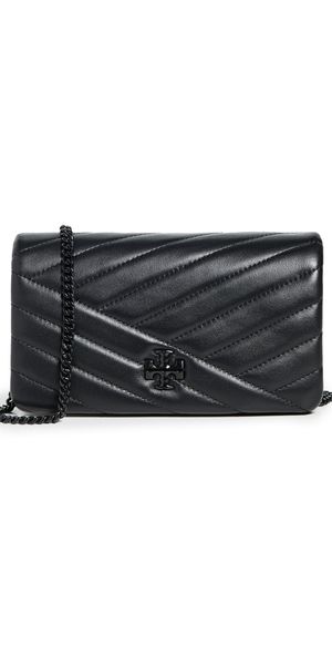 Tory Burch Kira Chevron Powder Coated Chain Wallet Black One Size