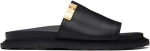 Moschino Black Calfskin Logo Plaque Sandals