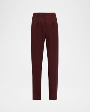 Cannes Pleated Straight-Leg Wool Pants
